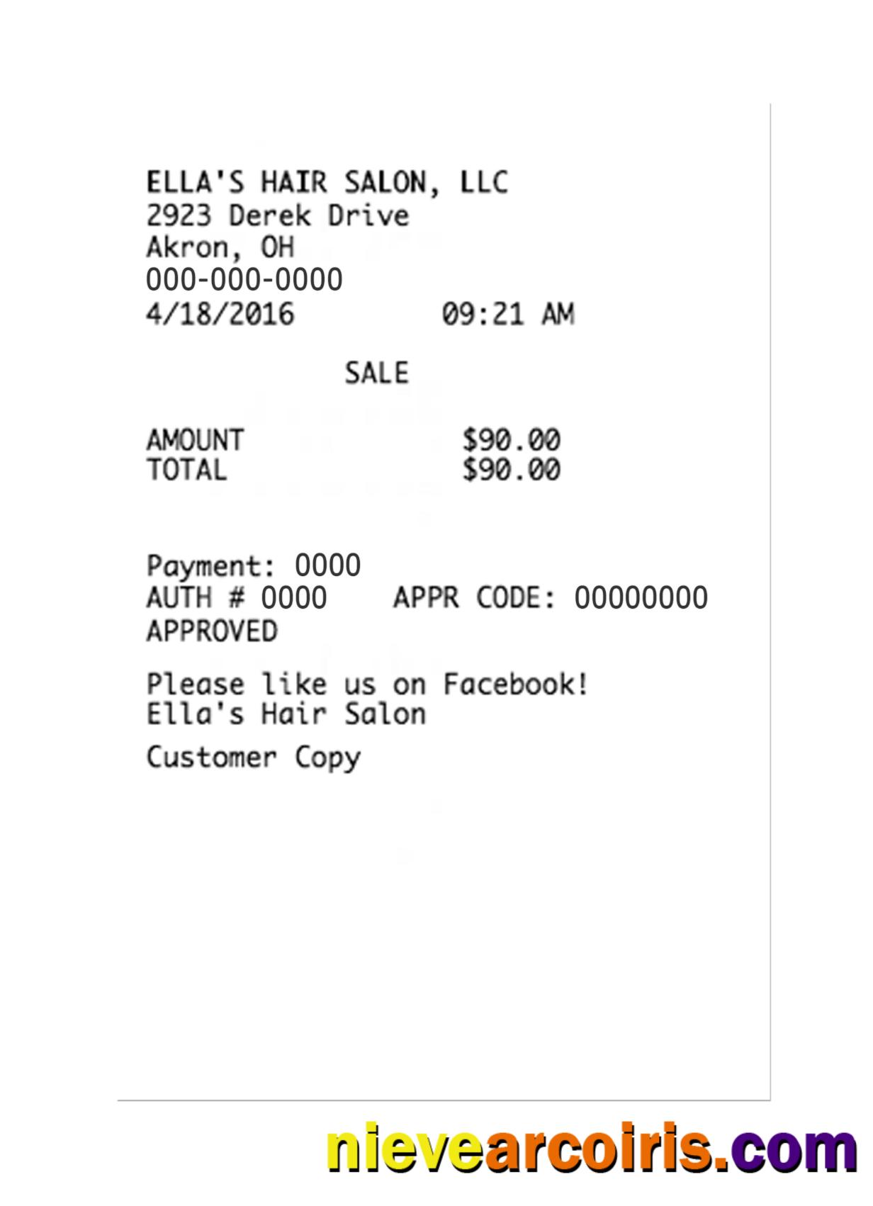 ELLA'S HAIR SALON LLC payment receipt